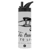Metallic thermos bottle with straw & handle, stainless steel (Stainless steel 304), double-walled, 600ml.