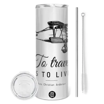 To travel is to live, Tumbler stainless steel 600ml, with metal straw & cleaning brush