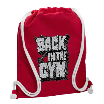 Back in the GYM, Τσάντα πλάτης πουγκί GYMBAG Κόκκινη, με τσέπη (40x48cm) & χονδρά κορδόνια
