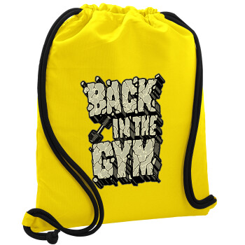Back in the GYM, Τσάντα πλάτης πουγκί GYMBAG Κίτρινη, με τσέπη (40x48cm) & χονδρά κορδόνια