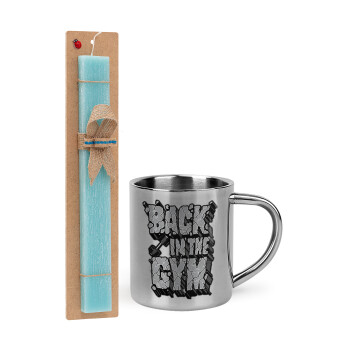 Back in the GYM, Easter Set, metallic thermal cup (300ml) & aromatic flat Easter candle (30cm) (TURQUOISE)