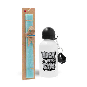 Back in the GYM, Easter Set, metallic aluminum water bottle (500ml) & scented flat candle (30cm) (TURQUOISE)