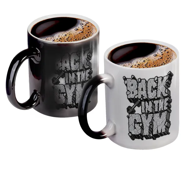 Back in the GYM — Color changing magic Mug, ceramic, 330ml when adding hot liquid inside, the black colour desappears (1 pcs)