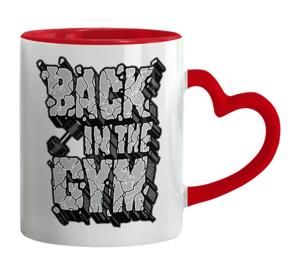 Back in the GYM — Κούπα καρδιά χερούλι κόκκινη, κεραμική, 330ml