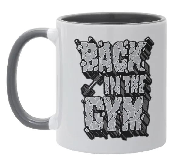 Back in the GYM — Κούπα χρωματιστή γκρι, κεραμική, 330ml