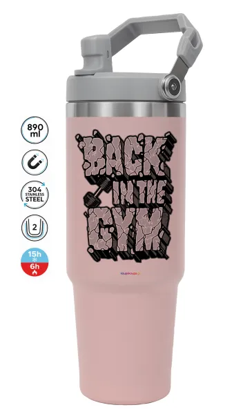Back in the GYM — ΡΟΖ Travel Tumbler Θερμός με χερούλι και καλαμάκι 890ml