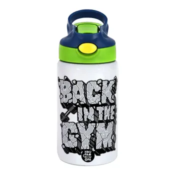 Back in the GYM, Children's hot water bottle, stainless steel, with safety straw, green, blue (350ml)