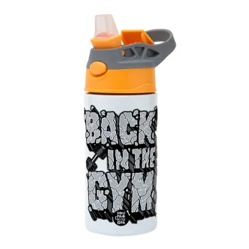 Back in the GYM, Children's hot water bottle, stainless steel, with safety straw, Orange/Grey (360ml) BPA-FREE