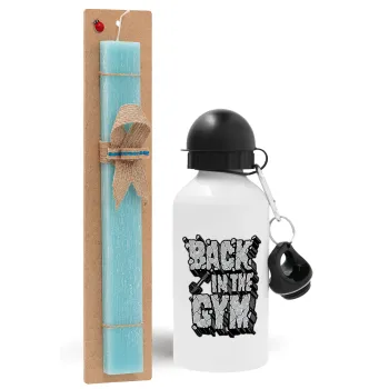 Back in the GYM, Easter Set, metallic aluminum water bottle (500ml) & scented flat candle (30cm) (TURQUOISE)