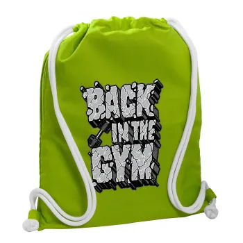 Back in the GYM, Backpack bag GYMBAG LIME GREEN, with pocket (40x48cm) & thick cords