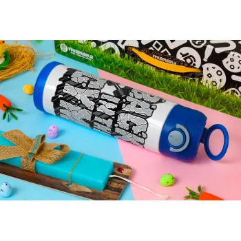 Back in the GYM, Πασχαλινή Λαμπάδα με Παιδικό παγούρι θερμό, ανοξείδωτο, με καλαμάκι ασφαλείας, ΜΠΛΕ (500ml)