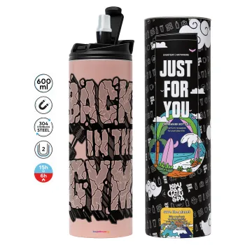 Back in the GYM, Tumbler ποτήρι θερμό ΡΟΖ από ανοξείδωτο ατσάλι 600ml