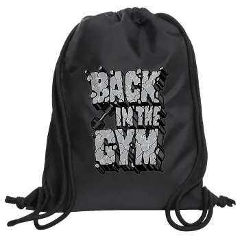 Back in the GYM, Τσάντα πλάτης πουγκί GYMBAG Μαύρη, με τσέπη (40x48cm) & χονδρά κορδόνια