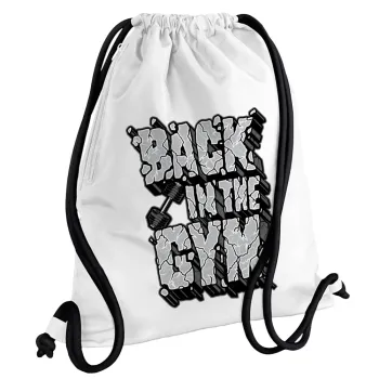 Back in the GYM, Backpack pouch GYMBAG white, with pocket (40x48cm) & thick cords