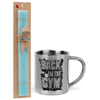 Back in the GYM, Easter Set, metallic thermal cup (300ml) & aromatic flat Easter candle (30cm) (TURQUOISE)