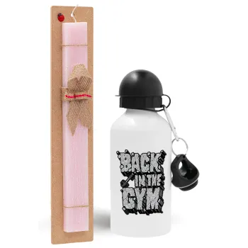 Back in the GYM, Easter Set, metallic aluminum bottle (500ml) & aromatic flat Easter candle (30cm) (PINK)