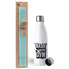 Easter Set, metallic stainless steel water bottle (750ml) & aromatic flat Easter candle (30cm) (TURQUOISE)