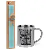 Easter Set, metallic thermal cup (300ml) & aromatic flat Easter candle (30cm) (TURQUOISE)