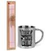 Easter Set, metallic thermal cup (300ml) & aromatic flat Easter candle (30cm) (PINK)