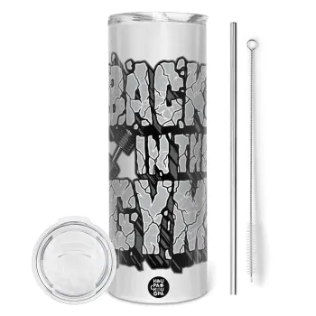 Back in the GYM, Tumbler stainless steel 600ml, with metal straw & cleaning brush