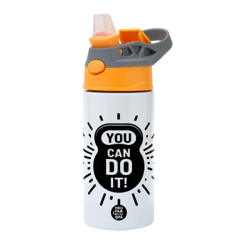 You can do it, Παιδικό παγούρι θερμό, ανοξείδωτο, με καλαμάκι ασφαλείας, Πορτοκαλί/Γκρι (360ml) BPA-FREE