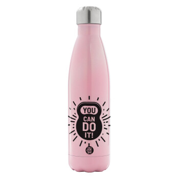 You can do it, Metal mug thermos Pink Iridiscent (Stainless steel), double wall, 500ml