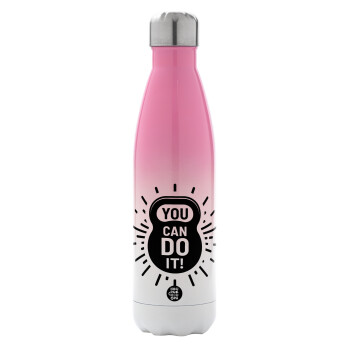 You can do it, Metal mug thermos Pink/White (Stainless steel), double wall, 500ml