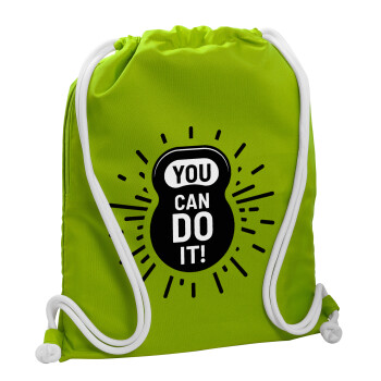 You can do it, Τσάντα πλάτης πουγκί GYMBAG LIME GREEN, με τσέπη (40x48cm) & χονδρά κορδόνια