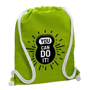 You can do it, Backpack bag GYMBAG LIME GREEN, with pocket (40x48cm) & thick cords