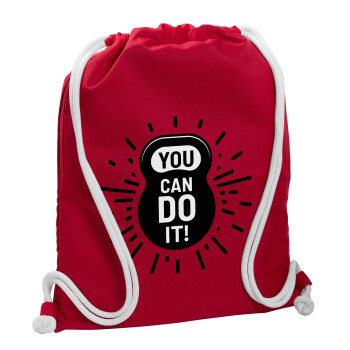 You can do it, Τσάντα πλάτης πουγκί GYMBAG Κόκκινη, με τσέπη (40x48cm) & χονδρά κορδόνια