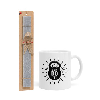 You can do it, Easter Set, Ceramic Cup (330ml) & Easter aromatic flat candle (30cm) (GRAY)