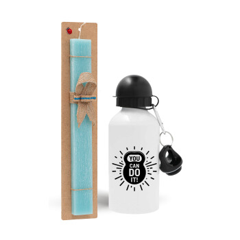 You can do it, Easter Set, metallic aluminum water bottle (500ml) & scented flat candle (30cm) (TURQUOISE)