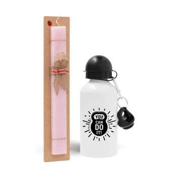You can do it, Easter Set, metallic aluminum bottle (500ml) & aromatic flat Easter candle (30cm) (PINK)