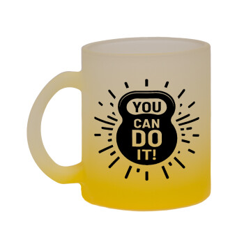 You can do it, Κούπα γυάλινη δίχρωμη με βάση το κίτρινο ματ, 330ml