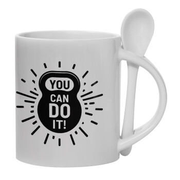 You can do it, Ceramic coffee mug with Spoon, 330ml (1pcs)