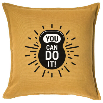 You can do it, Μαξιλάρι καναπέ Κίτρινο 100% βαμβάκι, περιέχεται το γέμισμα (50x50cm)