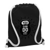 Backpack pouch GYMBAG Black, with pocket (40x48cm) & thick white cords