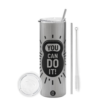 You can do it, Eco friendly stainless steel Silver tumbler 600ml, with metal straw & cleaning brush