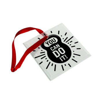 You can do it, Στολίδι Χριστουγεννιάτικο στολίδι γυάλινο τετράγωνο 9x9cm