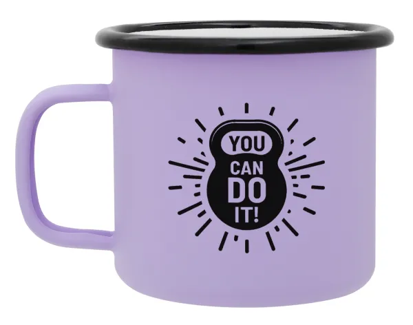 You can do it — Metal enamel mug, matte light pastel purple, 360ml