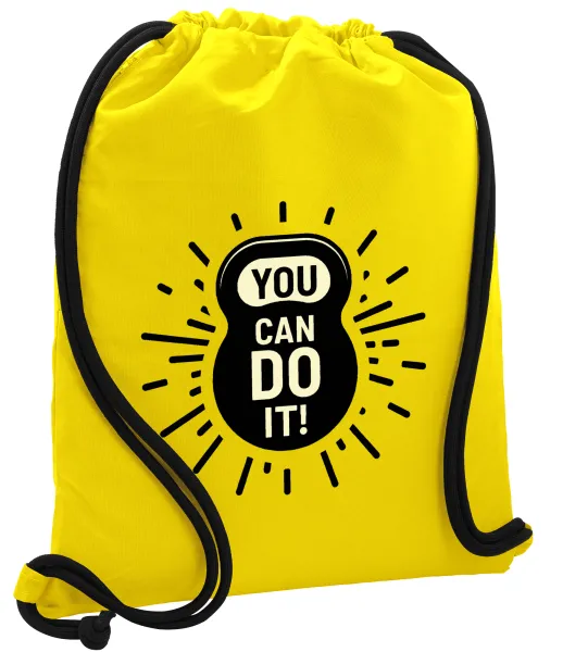 You can do it — Backpack pouch GYMBAG Yellow, with pocket (40x48cm) & thick cords