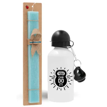 You can do it, Easter Set, metallic aluminum water bottle (500ml) & scented flat candle (30cm) (TURQUOISE)