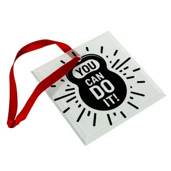 You can do it, Στολίδι Χριστουγεννιάτικο στολίδι γυάλινο τετράγωνο 9x9cm