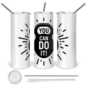 You can do it, Tumbler ποτήρι θερμό από ανοξείδωτο ατσάλι 600ml, με μεταλλικό καλαμάκι & βούρτσα καθαρισμού