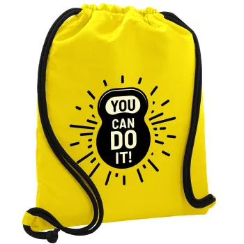 You can do it, Backpack pouch GYMBAG Yellow, with pocket (40x48cm) & thick cords