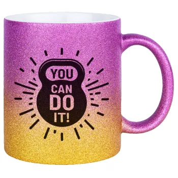 You can do it, Κούπα Χρυσή/Ροζ Glitter, κεραμική, 330ml