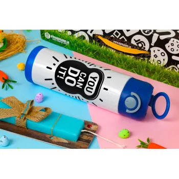 You can do it, Πασχαλινή Λαμπάδα με Παιδικό παγούρι θερμό, ανοξείδωτο, με καλαμάκι ασφαλείας, ΜΠΛΕ (500ml)