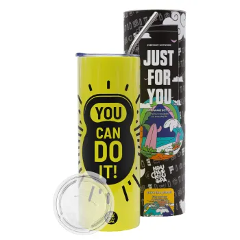 You can do it, Neon Yellow Travel Tumbler, with metal straw (Stainless steel 304 Food grade, BPA free, 600ml)