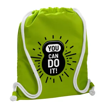 You can do it, Backpack bag GYMBAG LIME GREEN, with pocket (40x48cm) & thick cords