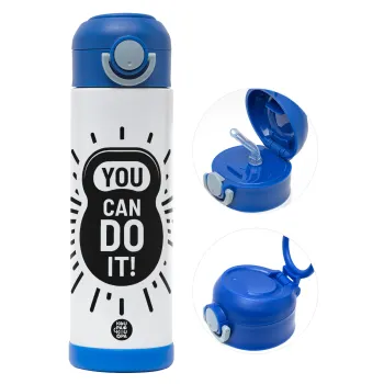 You can do it, Παιδικό παγούρι θερμό, ανοξείδωτο, με καλαμάκι ασφαλείας, ΜΠΛΕ (500ml)
